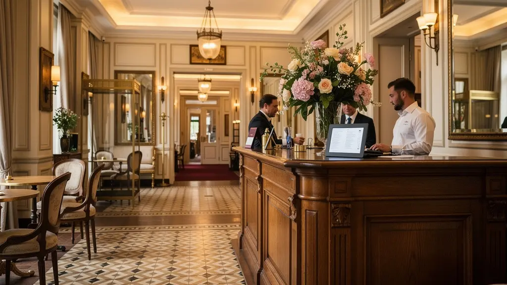 Hall d'entrée élégant hôtel de caractère parisien décoration classique
